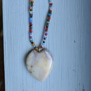 💕 Beaded Heart Stone multi color necklace vintage glass beads
